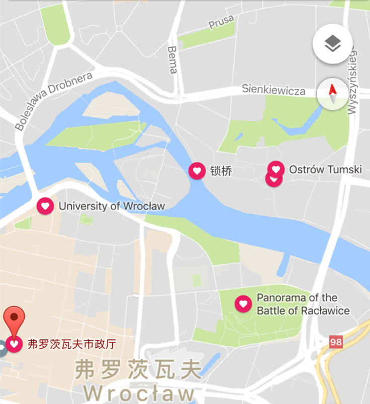 (弗罗茨瓦夫旅游地图,截屏自手机谷歌地图)