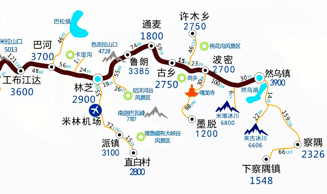 以下是 林芝 地区的旅游地图,可以参考一下.  2.